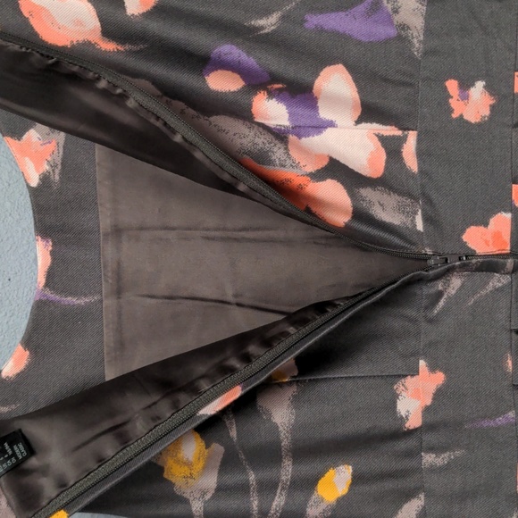 sz 6 Grey floral tea length dress sleeveless pockets fully lined hidden zipper - Picture 10 of 13